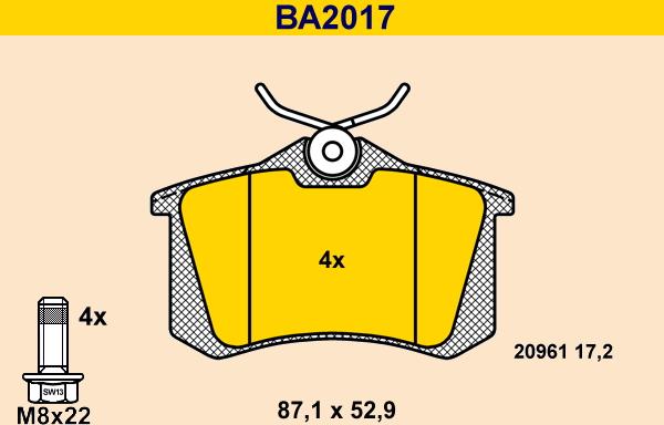 Barum BA2017 - Kit de plaquettes de frein, frein à disque cwaw.fr