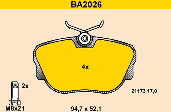 Barum BA2026 - Kit de plaquettes de frein, frein à disque cwaw.fr