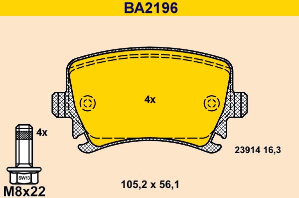 Barum BA2196 - Kit de plaquettes de frein, frein à disque cwaw.fr