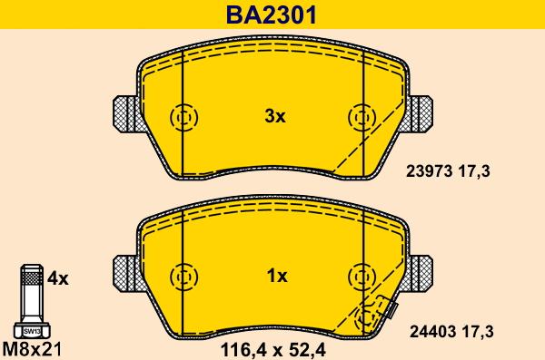 Barum BA2301 - Kit de plaquettes de frein, frein à disque cwaw.fr