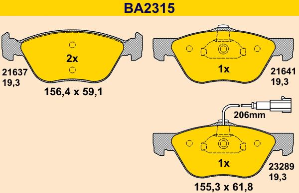 Barum BA2315 - Kit de plaquettes de frein, frein à disque cwaw.fr