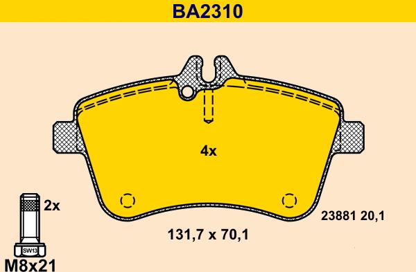 Barum BA2310 - Kit de plaquettes de frein, frein à disque cwaw.fr