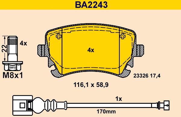 Barum BA2243 - Kit de plaquettes de frein, frein à disque cwaw.fr