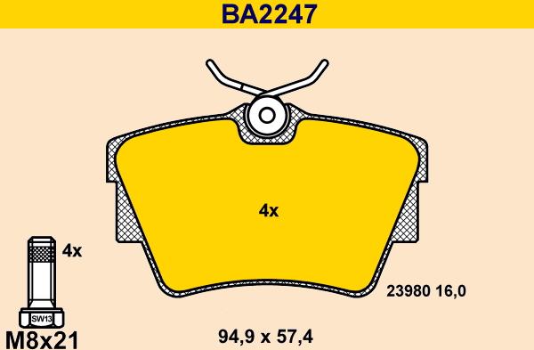 Barum BA2247 - Kit de plaquettes de frein, frein à disque cwaw.fr