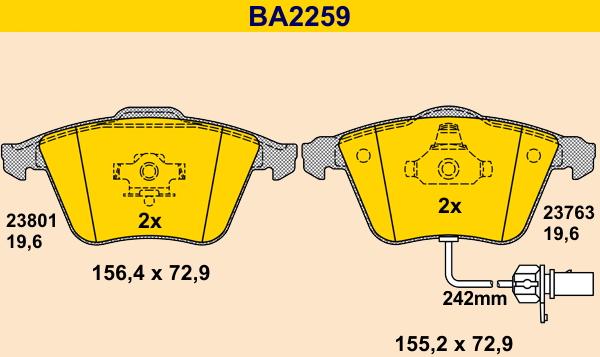 Barum BA2259 - Kit de plaquettes de frein, frein à disque cwaw.fr