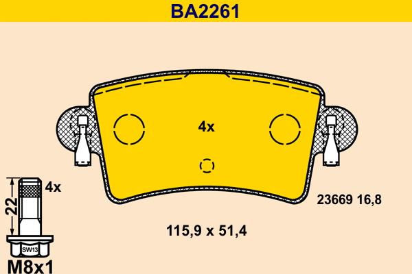 Barum BA2261 - Kit de plaquettes de frein, frein à disque cwaw.fr