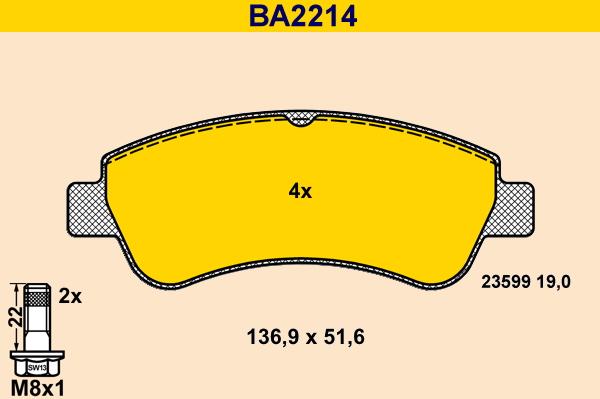 Barum BA2214 - Kit de plaquettes de frein, frein à disque cwaw.fr