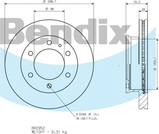 BENDIX BR2952 - Disque de frein cwaw.fr