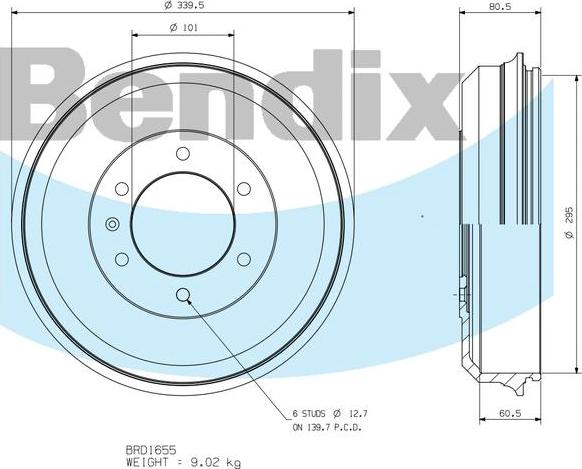 BENDIX BRD1850 - Tambour de frein cwaw.fr