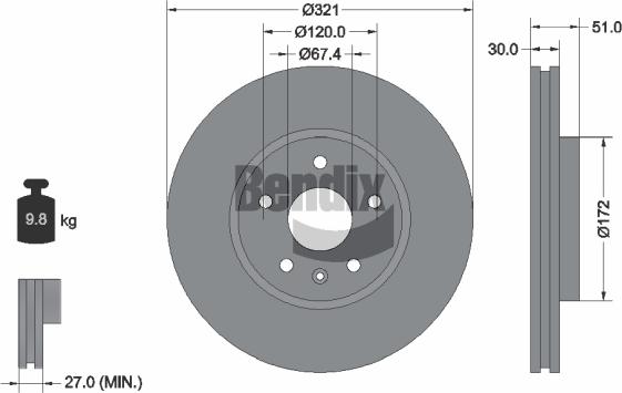 BENDIX Braking BDS1176HC - Disque de frein cwaw.fr