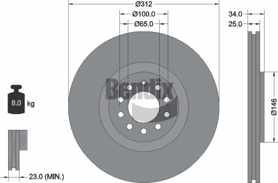 BENDIX Braking BDS1325 - Disque de frein cwaw.fr