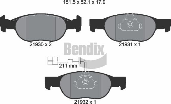 BENDIX Braking BPD1446 - Kit de plaquettes de frein, frein à disque cwaw.fr