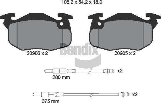 BENDIX Braking BPD1538 - Kit de plaquettes de frein, frein à disque cwaw.fr