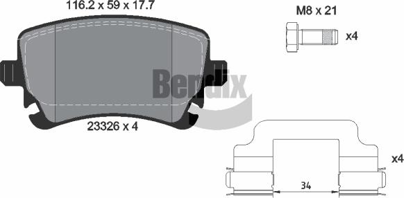 BENDIX Braking BPD1613 - Kit de plaquettes de frein, frein à disque cwaw.fr