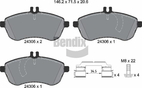 BENDIX Braking BPD1045 - Kit de plaquettes de frein, frein à disque cwaw.fr