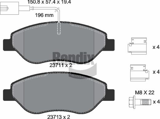 BENDIX Braking BPD1164 - Kit de plaquettes de frein, frein à disque cwaw.fr