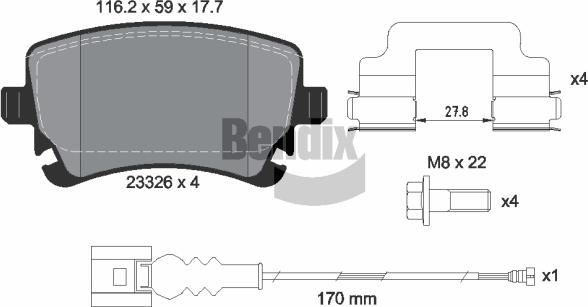 BENDIX Braking BPD1163 - Kit de plaquettes de frein, frein à disque cwaw.fr