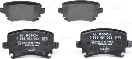 BOSCH 0 986 494 062 - Kit de plaquettes de frein, frein à disque cwaw.fr