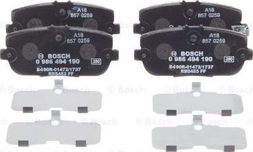 BOSCH 0 986 494 190 - Kit de plaquettes de frein, frein à disque cwaw.fr