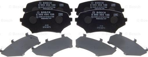 BOSCH 0 986 494 188 - Kit de plaquettes de frein, frein à disque cwaw.fr