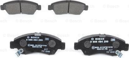 BOSCH 0 986 494 299 - Kit de plaquettes de frein, frein à disque cwaw.fr