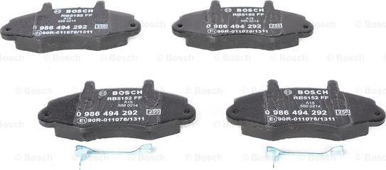 BOSCH 0 986 494 292 - Kit de plaquettes de frein, frein à disque cwaw.fr