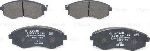 BOSCH 0 986 424 215 - Kit de plaquettes de frein, frein à disque cwaw.fr