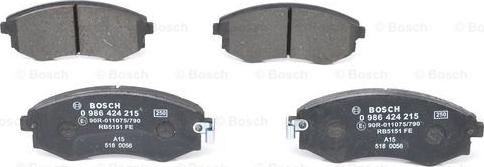 BOSCH 0 986 424 215 - Kit de plaquettes de frein, frein à disque cwaw.fr