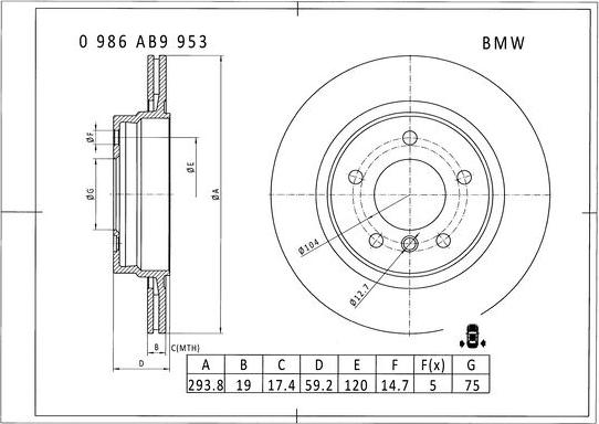 BOSCH 0 986 AB9 953 - Disque de frein cwaw.fr