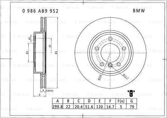 BOSCH 0 986 AB9 952 - Disque de frein cwaw.fr