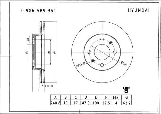 BOSCH 0 986 AB9 961 - Disque de frein cwaw.fr