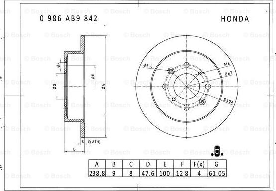 BOSCH 0 986 AB9 842 - Disque de frein cwaw.fr