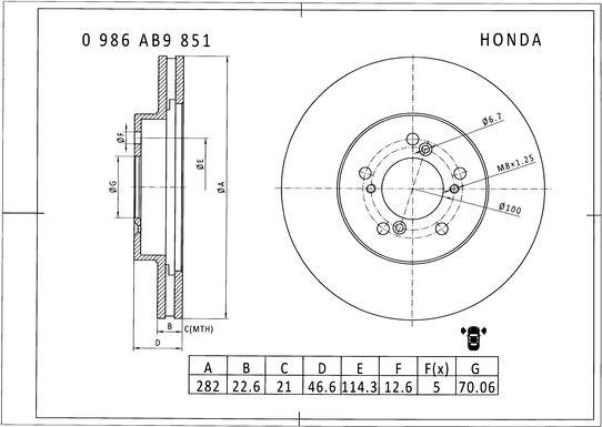 BOSCH 0 986 AB9 851 - Disque de frein cwaw.fr