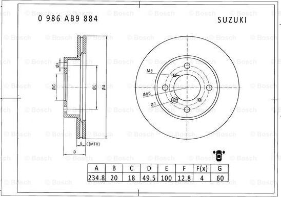 BOSCH 0 986 AB9 884 - Disque de frein cwaw.fr