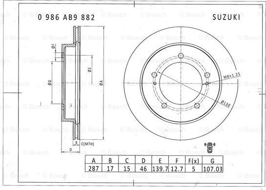 BOSCH 0 986 AB9 882 - Disque de frein cwaw.fr