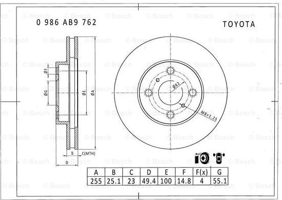 BOSCH 0 986 AB9 762 - Disque de frein cwaw.fr