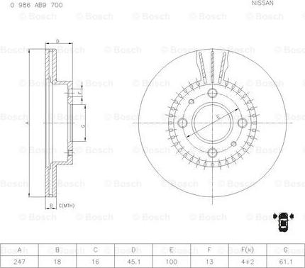 BOSCH 0 986 AB9 700 - Disque de frein cwaw.fr