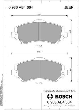 BOSCH 0 986 AB4 664 - Kit de plaquettes de frein, frein à disque cwaw.fr