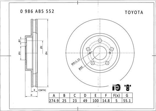 BOSCH 0 986 AB5 552 - Disque de frein cwaw.fr