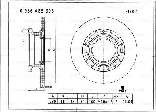 BOSCH 0 986 AB5 696 - Disque de frein cwaw.fr