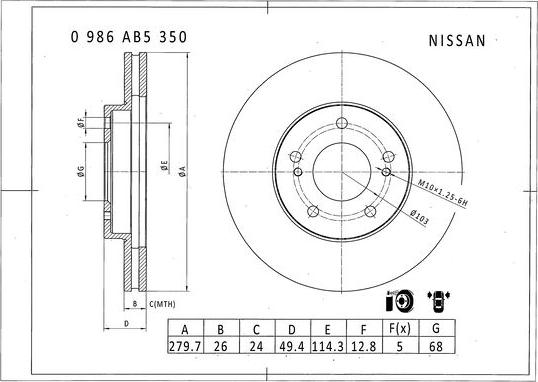 BOSCH 0 986 AB5 350 - Disque de frein cwaw.fr