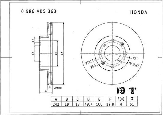 BOSCH 0 986 AB5 363 - Disque de frein cwaw.fr