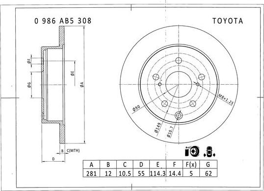 BOSCH 0 986 AB5 308 - Disque de frein cwaw.fr