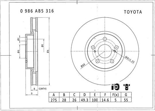 BOSCH 0 986 AB5 316 - Disque de frein cwaw.fr