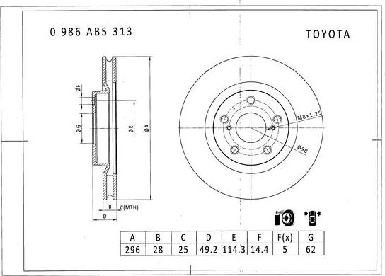 BOSCH 0 986 AB5 313 - Disque de frein cwaw.fr