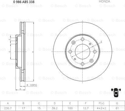 BOSCH 0 986 AB5 338 - Disque de frein cwaw.fr