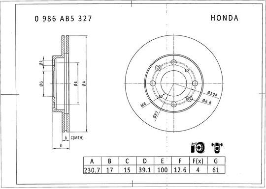 BOSCH 0 986 AB5 327 - Disque de frein cwaw.fr