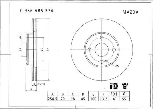 BOSCH 0 986 AB5 374 - Disque de frein cwaw.fr