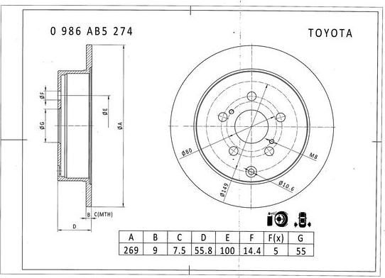 BOSCH 0 986 AB5 274 - Disque de frein cwaw.fr