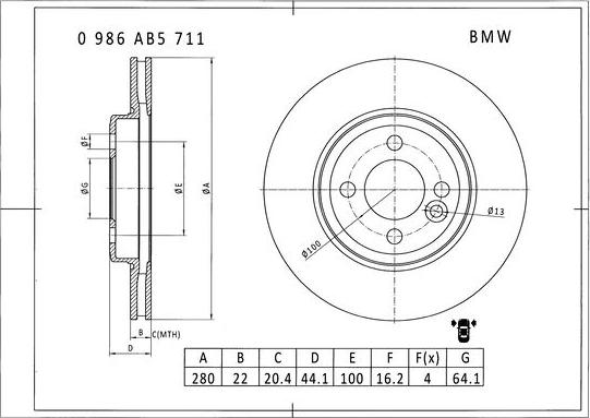 BOSCH 0 986 AB5 711 - Disque de frein cwaw.fr